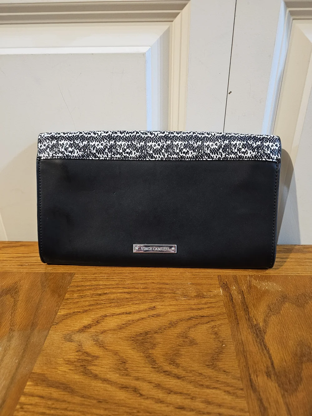 Vince Camuto Black and White Textured Flap Clutch